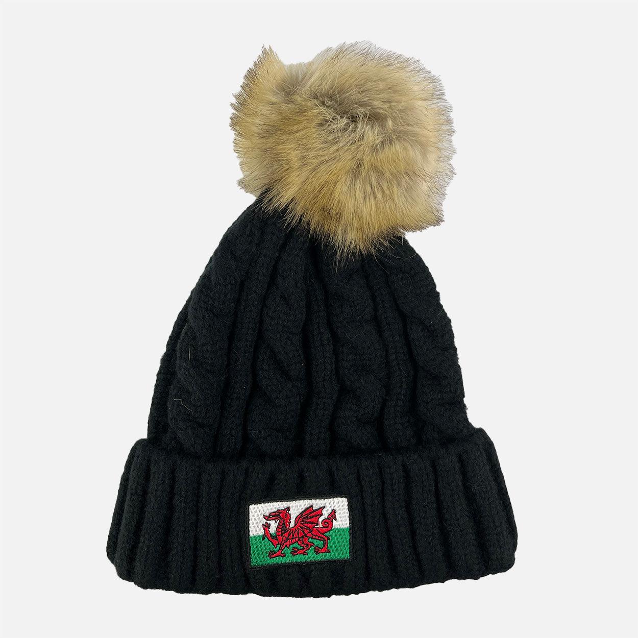 Wales Flag Cable Bobble Hat