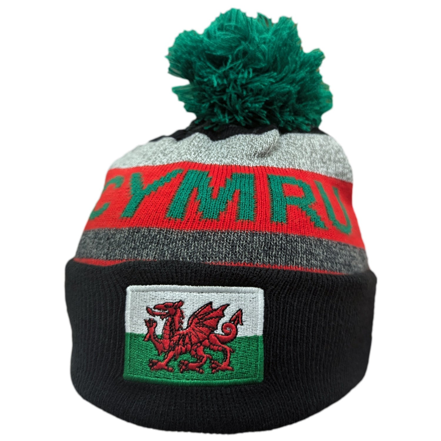 Adults Cymru Black Welsh Bobble Hat