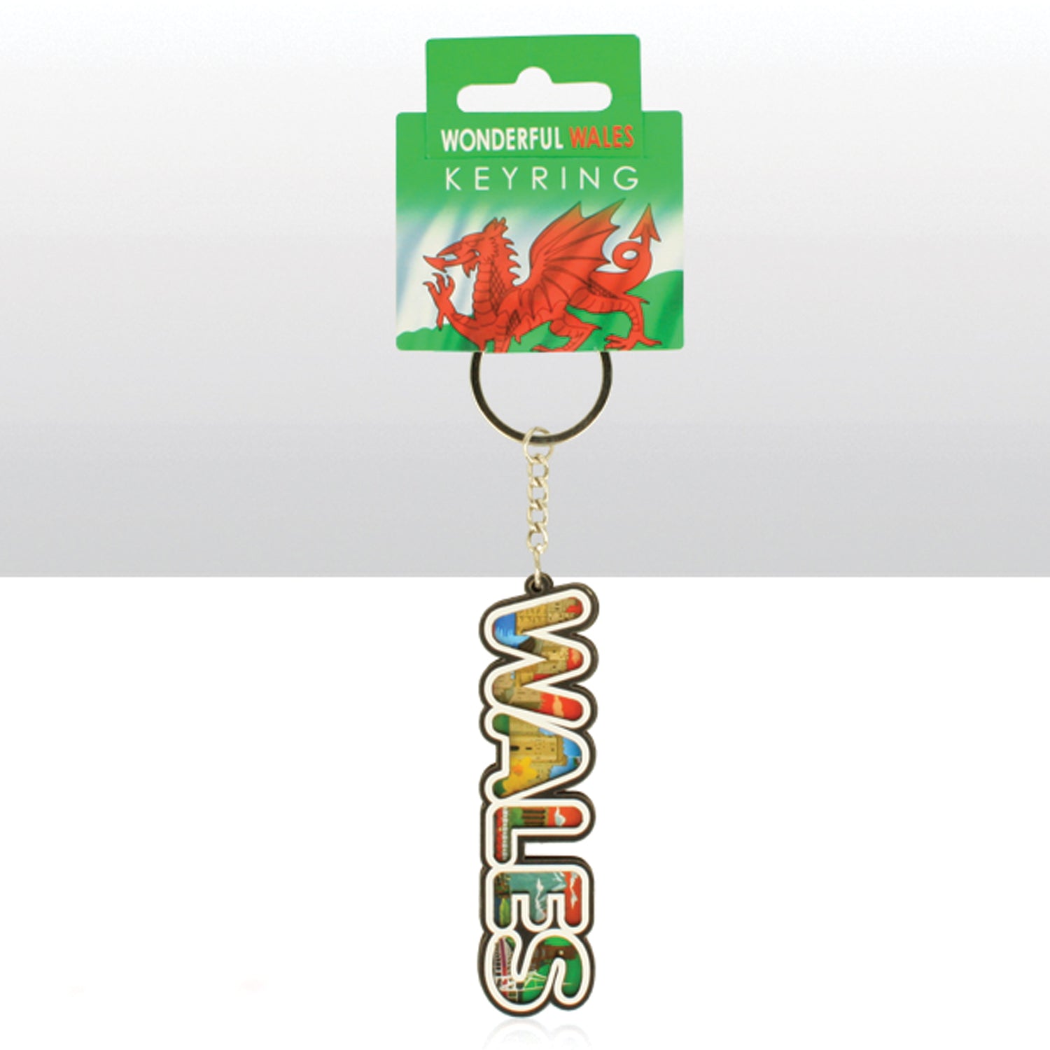 Wales Montage Lettering Wood Keyring