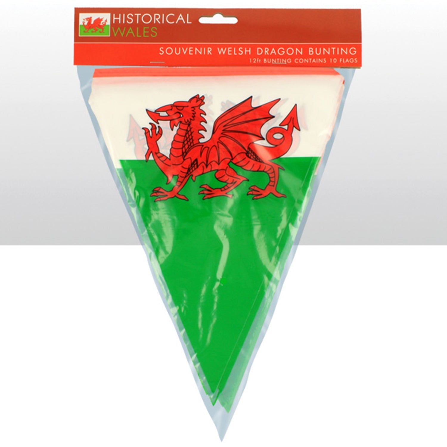 Welsh Dragon PVC Triangular Bunting 10 Flags 12ft