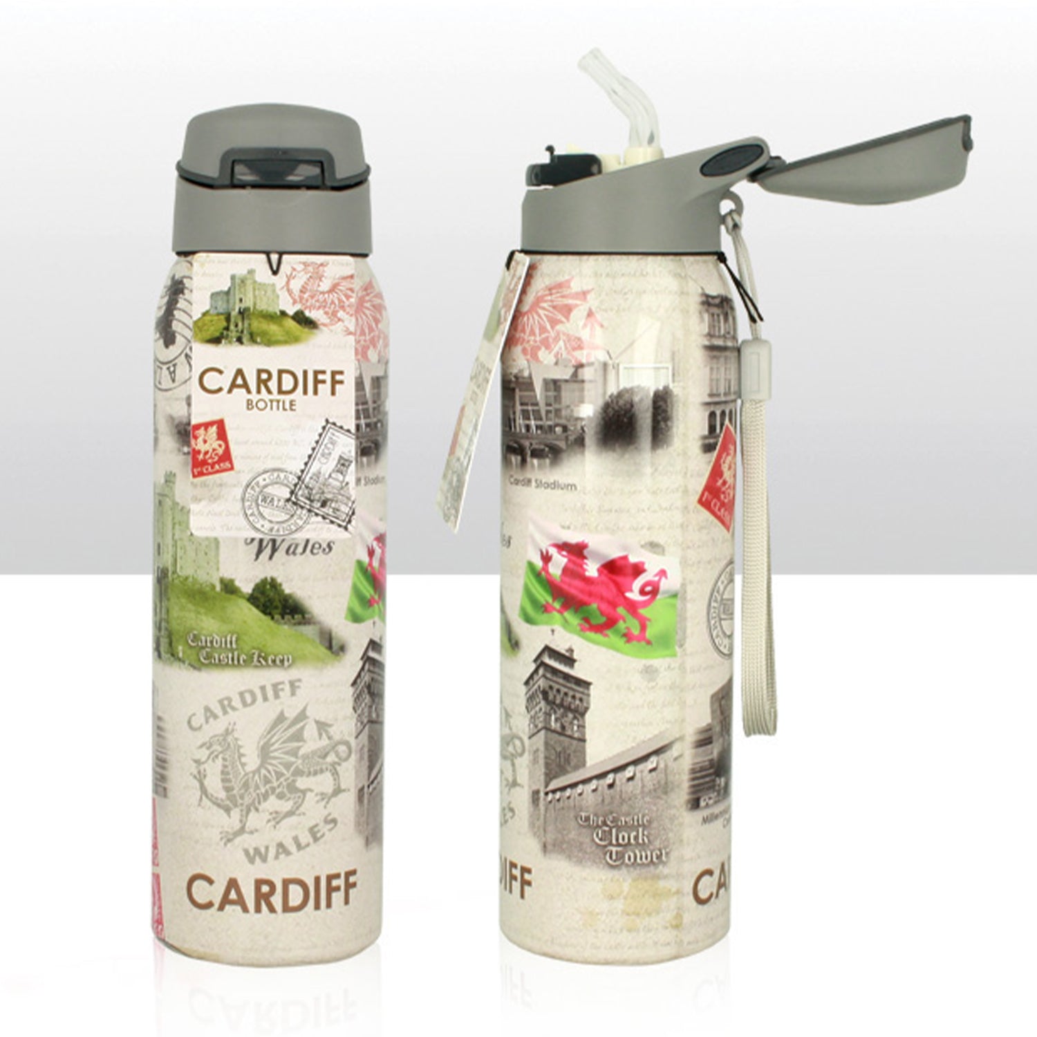 Cardiff Collage Wavy Sports Water Bottle