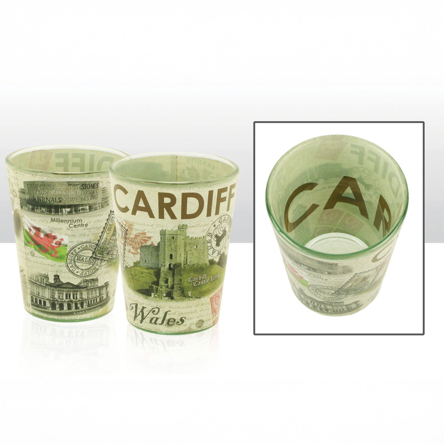 Cardiff Collage Shot Glass Inside/Outside