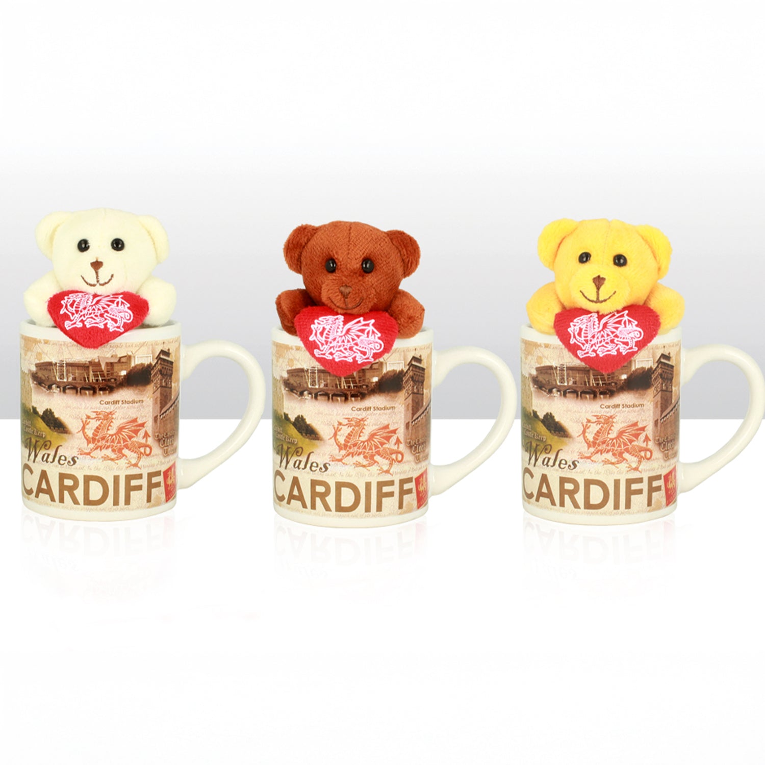 Cardiff Collage Soft Toy in Mug 3 Asst