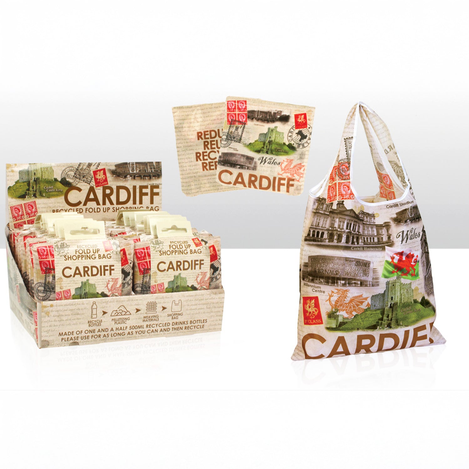 Cardiff Collage Fold Up Shopping Bag