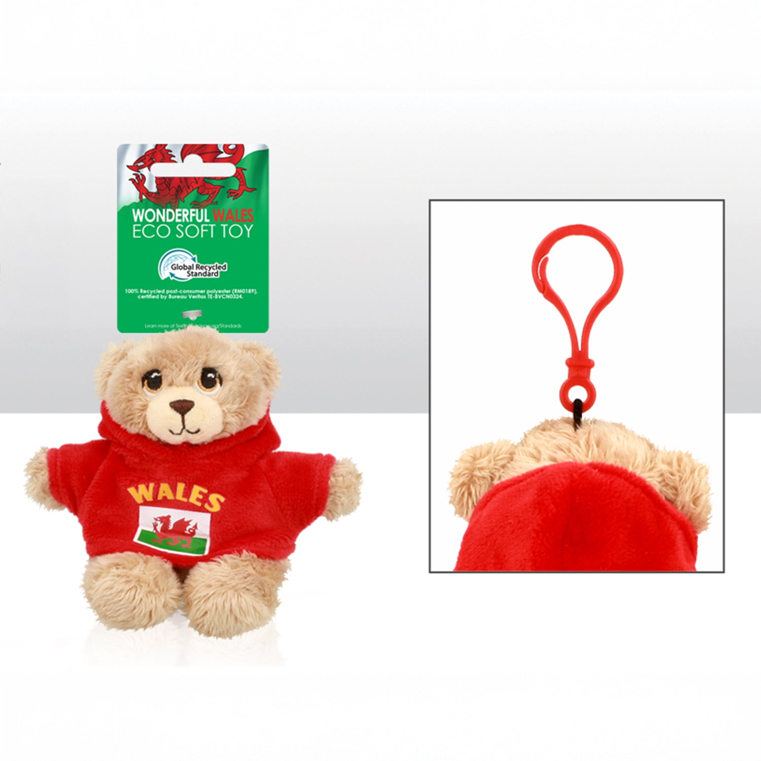 Wales Red Hoodie Soft Toy 9.5cm with clip