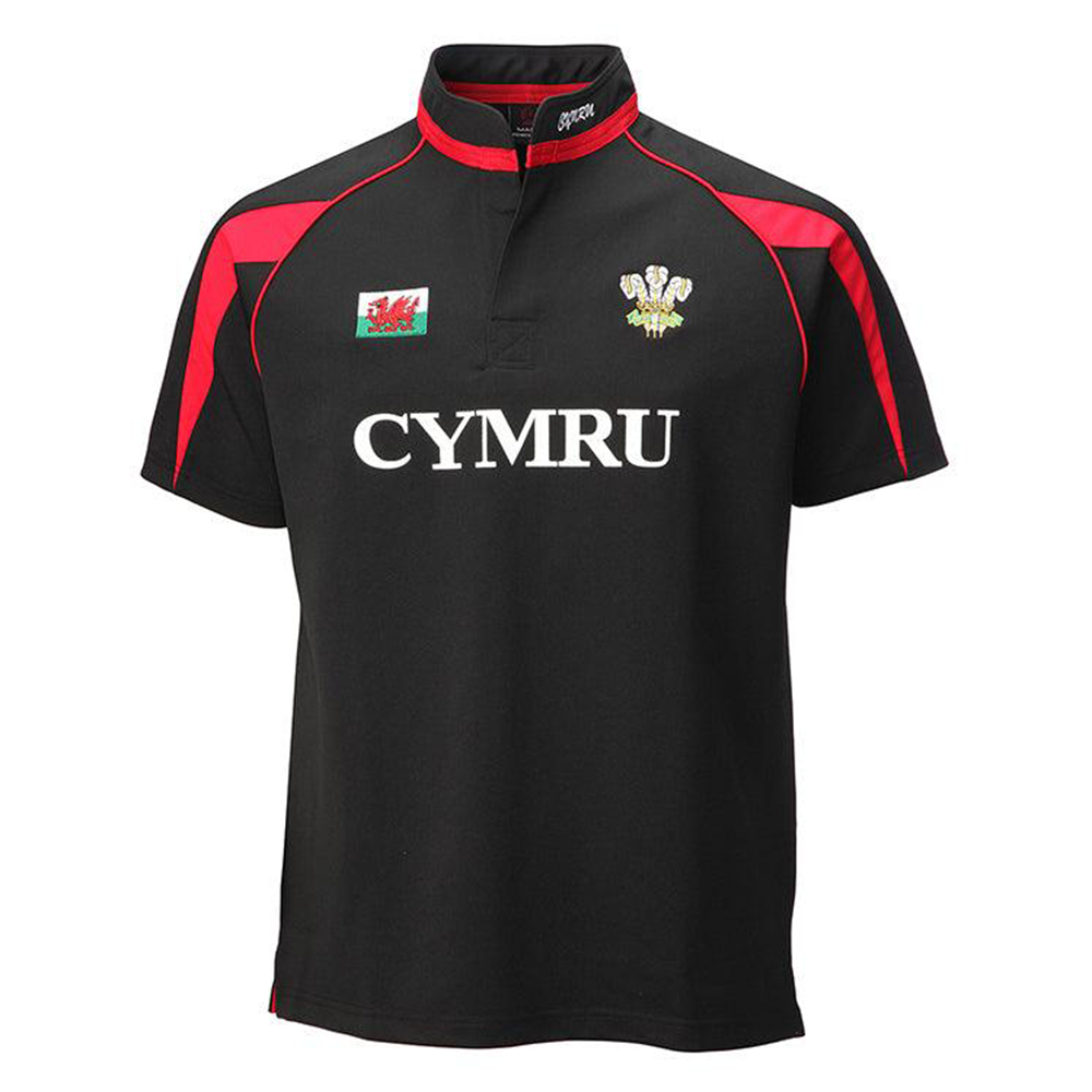 Kids Black Poly CYMRU Rugby Shirt