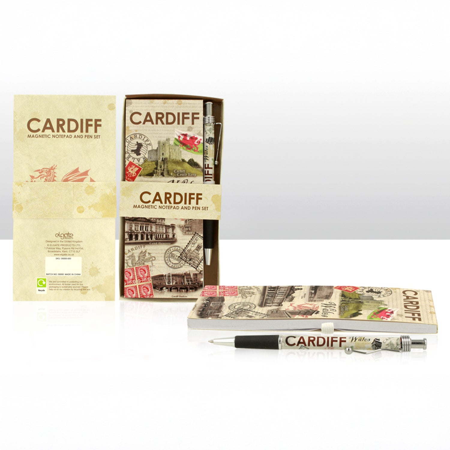 Cardiff Collage Magnetic Notepad and Pen Set