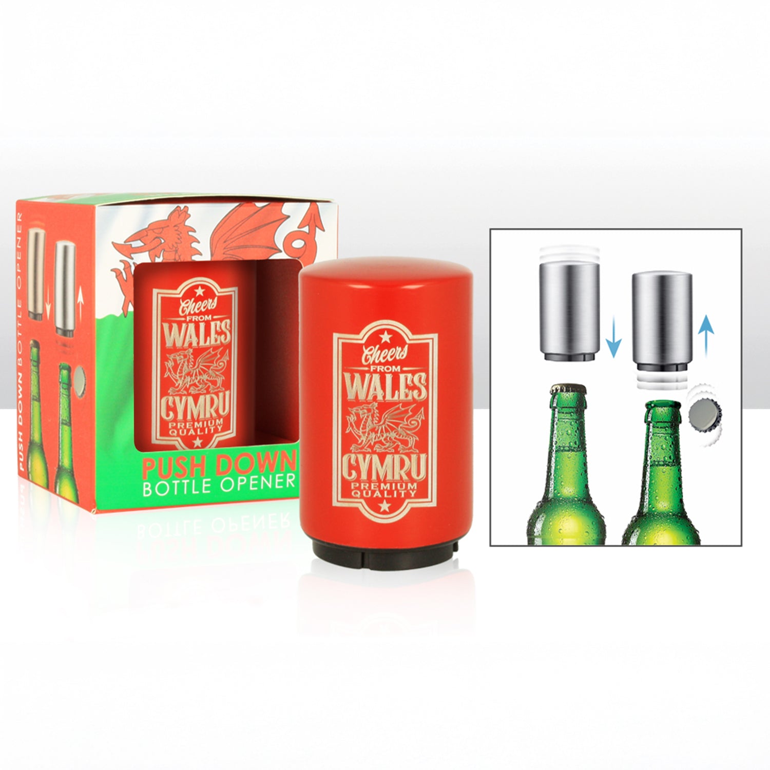 Red Wales Push Down Bottle Opener Boxed