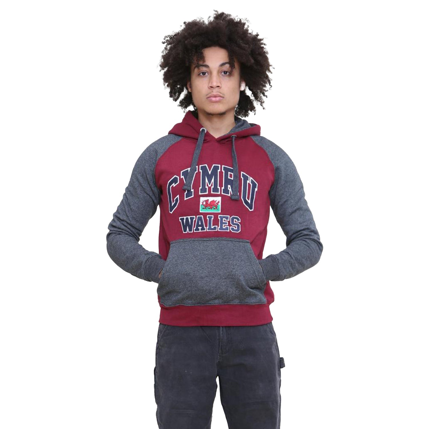 Cymru Grey Sleeved Burgundy Hoodie