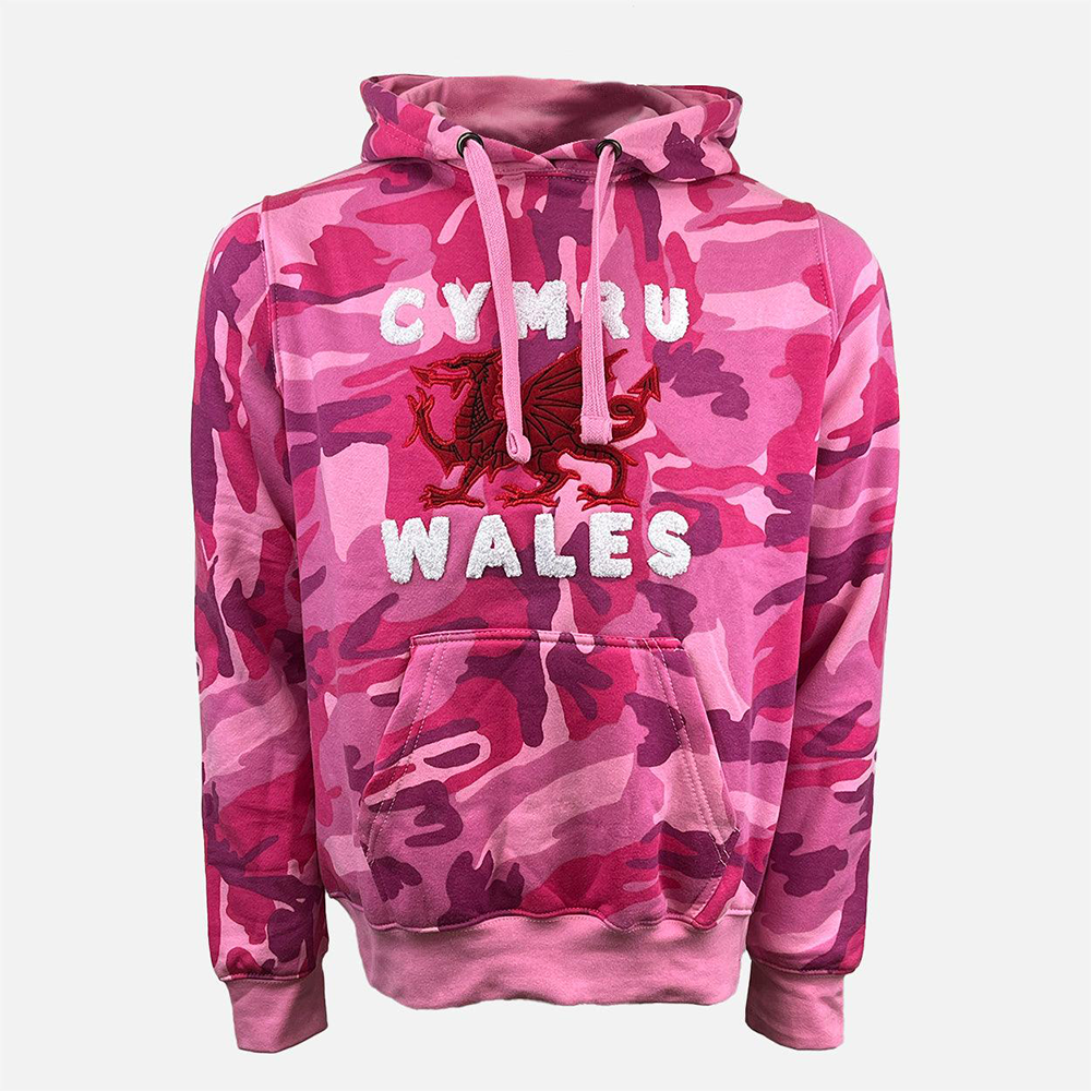 Ladies Pink Camo Cymru Hoodie