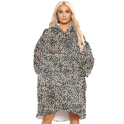 Oversized Sherpa Fleece Hoodies - Leopard Print