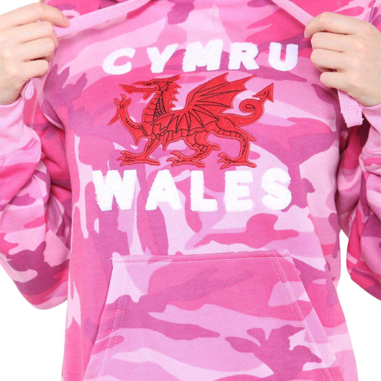 Ladies Pink Camo Cymru Hoodie