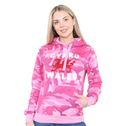 Ladies Pink Camo Cymru Hoodie