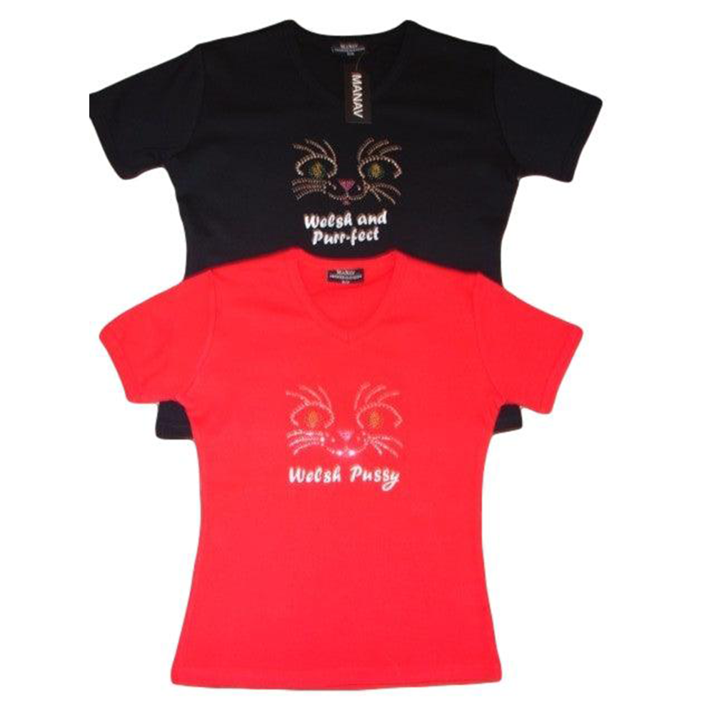 Ladies Welsh Pussy Diamonte Skinni T-Shirt